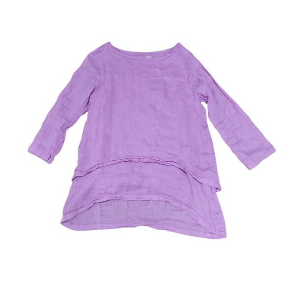 Crown Linen Designs Womens Purple Elbow Sleeve Blouse Size M 100% Linen Mature - Picture 2 of 10